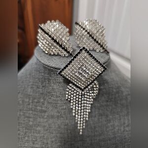 Vintage Earrings and Brooche art deco all stones in place..excellent shape black